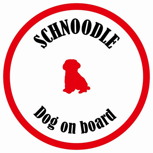 カラフル Dog on board 丸型 シュナプー ホワイト&レッド 直径13cm シール カーステッカー