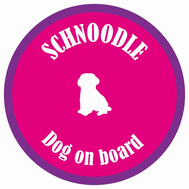 カラフル Dog on board 丸型 シュナプー ピンク&パープル 直径13cm シール カーステッカー