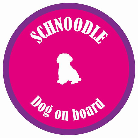 カラフル Dog on board 丸型 シュナプー ピンク&パープル 直径13cm シール カーステッカー