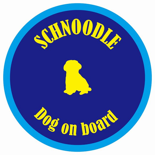 カラフル Dog on board 丸型 シュナプー ネイビー&ブルー 直径13cm シール カーステッカー