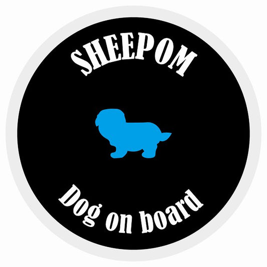 カラフル Dog on board 丸型 シーポメ ブラック&ホワイト 直径13cm シール カーステッカー