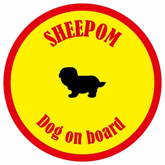 カラフル Dog on board 丸型 シーポメ イエロー&レッド 直径13cm シール カーステッカー