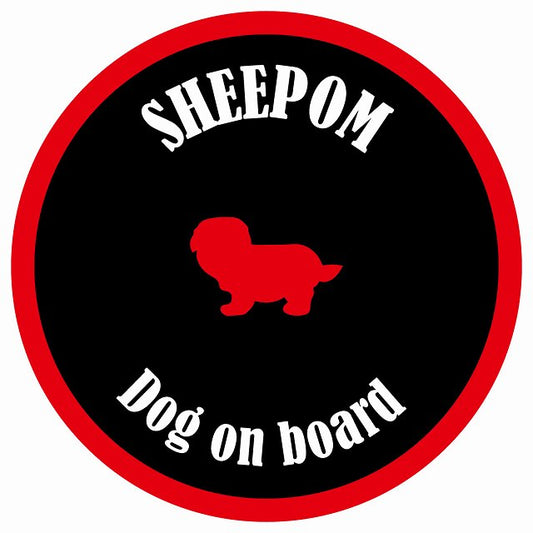 カラフル Dog on board 丸型 シーポメ ブラック&レッド 直径13cm シール カーステッカー