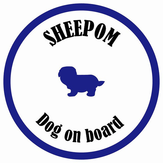 カラフル Dog on board 丸型 シーポメ ホワイト&ネイビー 直径13cm シール カーステッカー