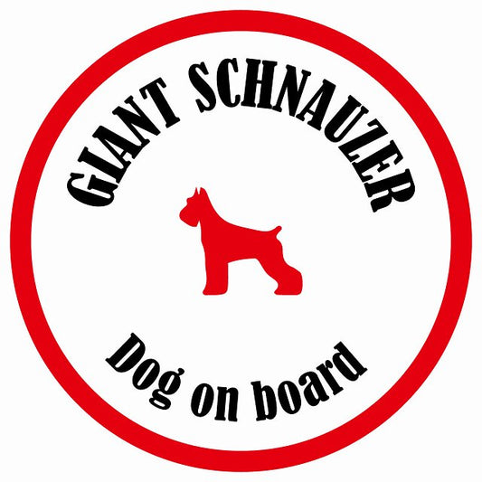 カラフル Dog on board 丸型 ジャイアントシュナウザー ホワイト&レッド 直径13cm シール カーステッカー