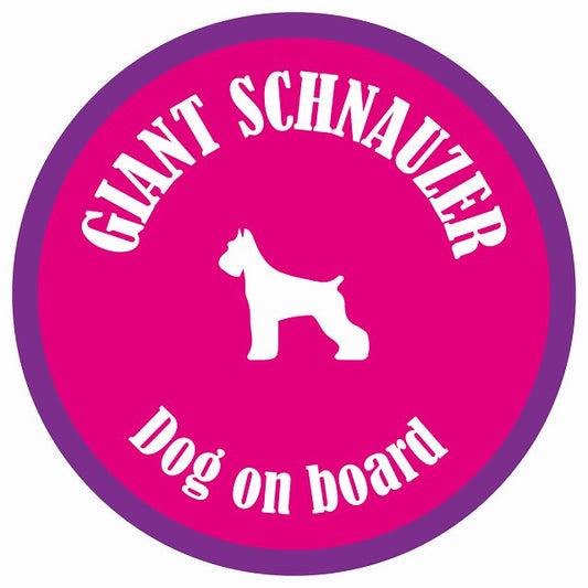 カラフル Dog on board 丸型 ジャイアントシュナウザー ピンク&パープル 直径13cm シール カーステッカー