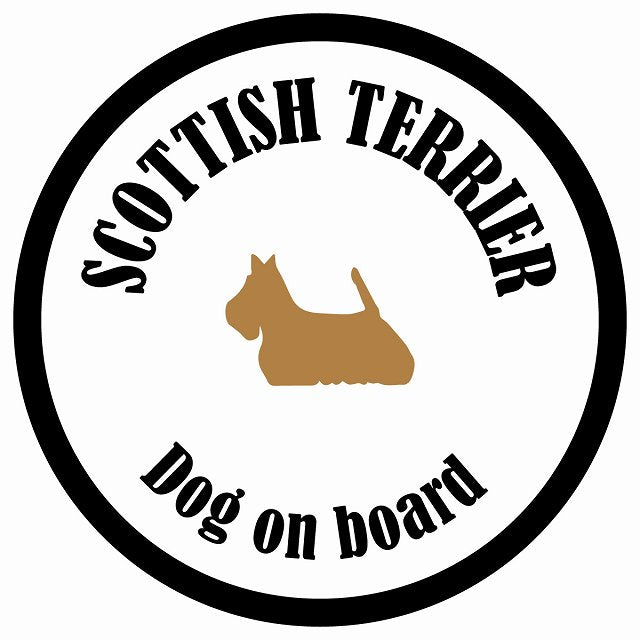 カラフル Dog on board 丸型 スコティッシュテリア ホワイト&ブラック 直径13cm シール カーステッカー