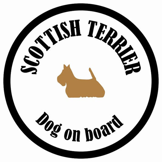 カラフル Dog on board 丸型 スコティッシュテリア ホワイト&ブラック 直径13cm シール カーステッカー