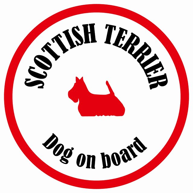 カラフル Dog on board 丸型 スコティッシュテリア ホワイト&レッド 直径13cm シール カーステッカー