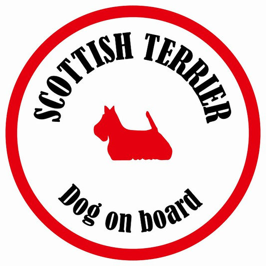 カラフル Dog on board 丸型 スコティッシュテリア ホワイト&レッド 直径13cm シール カーステッカー