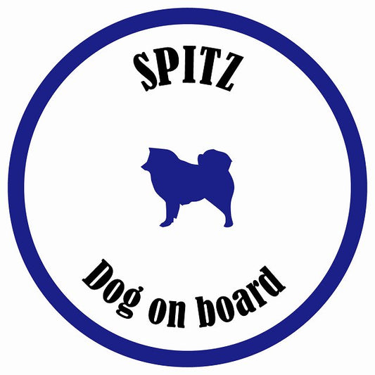 カラフル Dog on board 丸型 スピッツ ホワイト&ネイビー 直径13cm シール カーステッカー