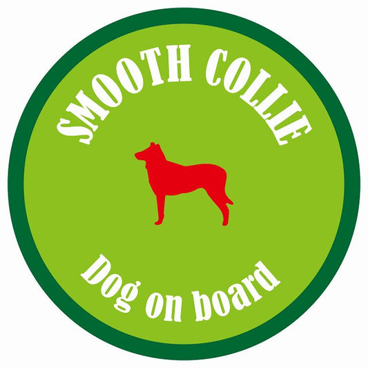カラフル Dog on board 丸型 スムースコリー ライトグリーン&グリーン 直径13cm シール カーステッカー