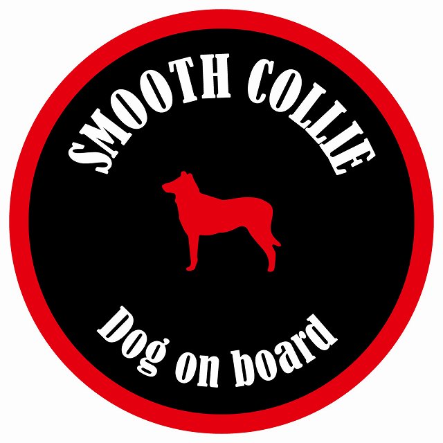 カラフル Dog on board 丸型 スムースコリー ブラック&レッド 直径13cm シール カーステッカー
