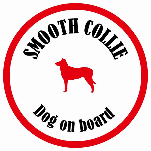 カラフル Dog on board 丸型 スムースコリー ホワイト&レッド 直径13cm シール カーステッカー