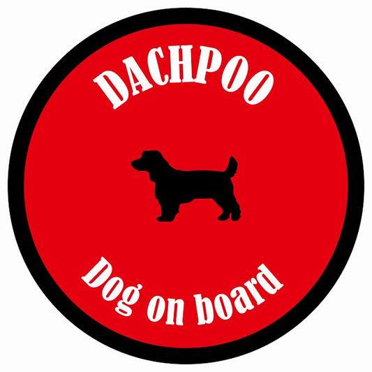 カラフル Dog on board 丸型 ダップー レッド＆ブラック 直径13cm シール カーステッカー