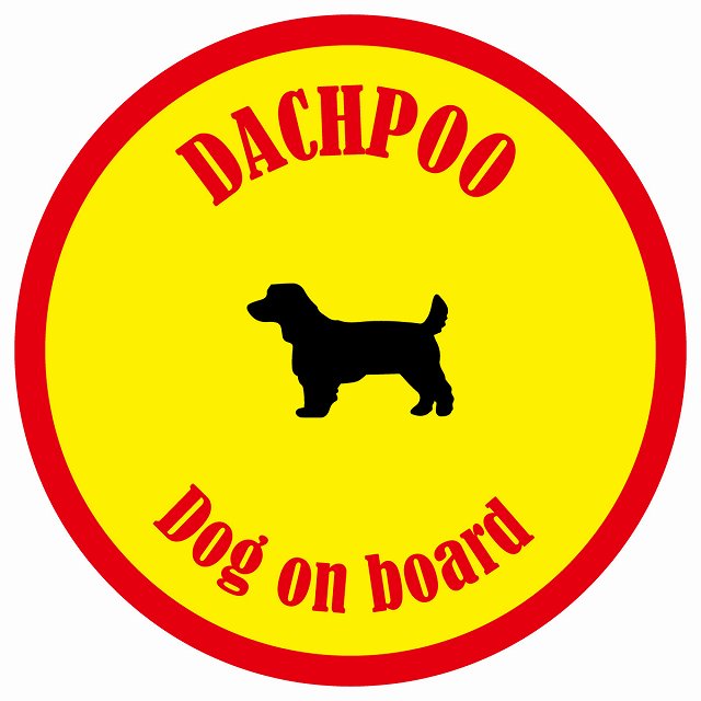 カラフル Dog on board 丸型 ダップー イエロー&レッド 直径13cm シール カーステッカー