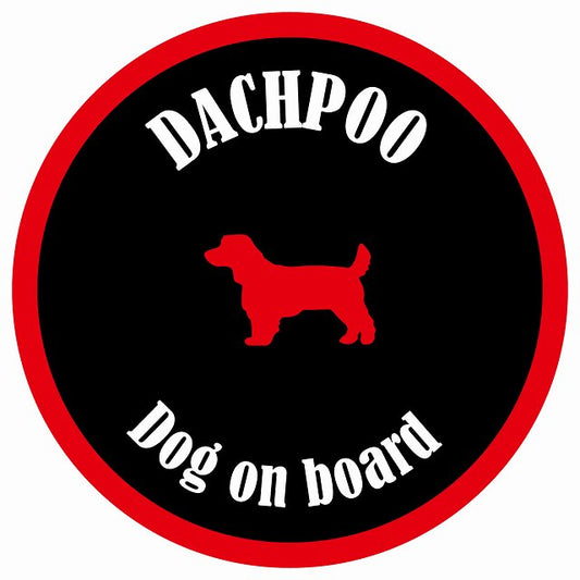 カラフル Dog on board 丸型 ダップー ブラック&レッド 直径13cm シール カーステッカー