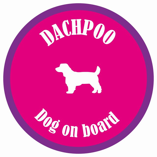 カラフル Dog on board 丸型 ダップー ピンク&パープル 直径13cm シール カーステッカー