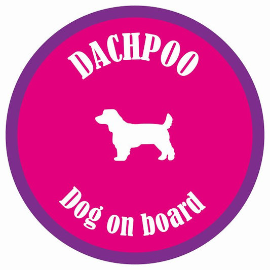 カラフル Dog on board 丸型 ダップー ピンク&パープル 直径13cm シール カーステッカー