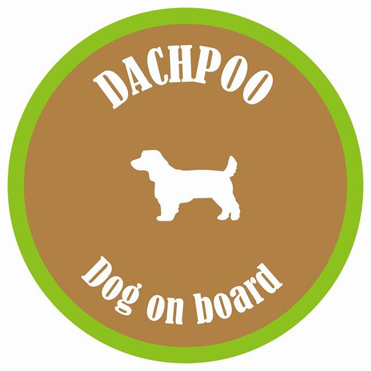 カラフル Dog on board 丸型 ダップー ブラウン&グリーン 直径13cm シール カーステッカー