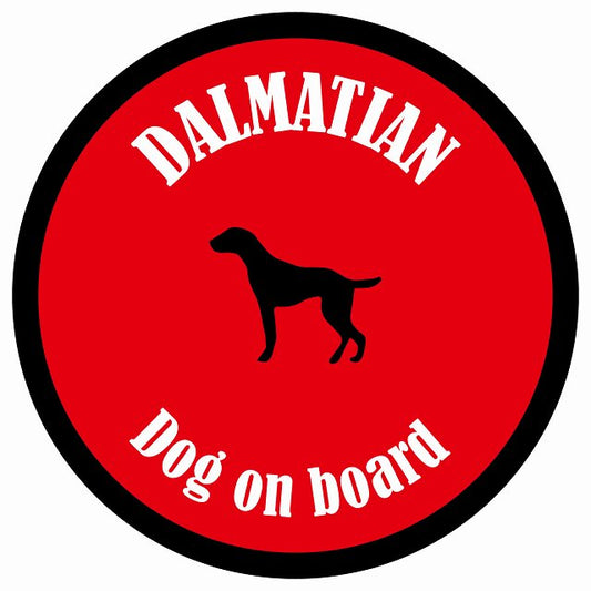カラフル Dog on board 丸型 ダルメシアン レッド＆ブラック 直径13cm シール カーステッカー