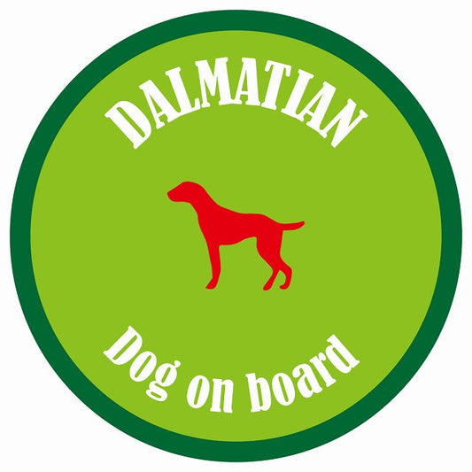 カラフル Dog on board 丸型 ダルメシアン ライトグリーン&グリーン 直径13cm シール カーステッカー