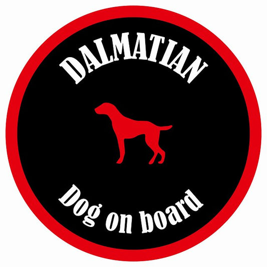 カラフル Dog on board 丸型 ダルメシアン ブラック&レッド 直径13cm シール カーステッカー