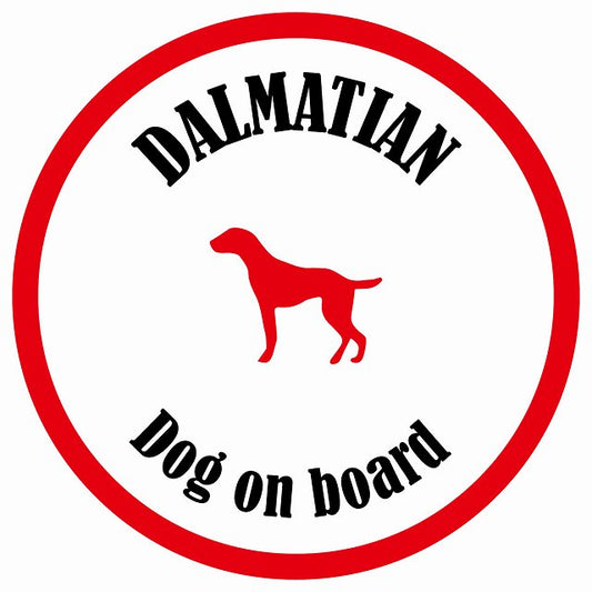 カラフル Dog on board 丸型 ダルメシアン ホワイト&レッド 直径13cm シール カーステッカー