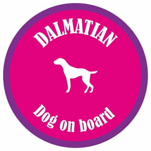 カラフル Dog on board 丸型 ダルメシアン ピンク&パープル 直径13cm シール カーステッカー