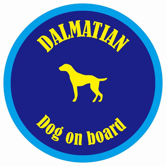カラフル Dog on board 丸型 ダルメシアン ネイビー&ブルー 直径13cm シール カーステッカー