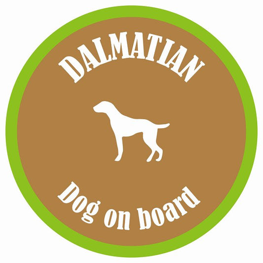カラフル Dog on board 丸型 ダルメシアン ブラウン&グリーン 直径13cm シール カーステッカー
