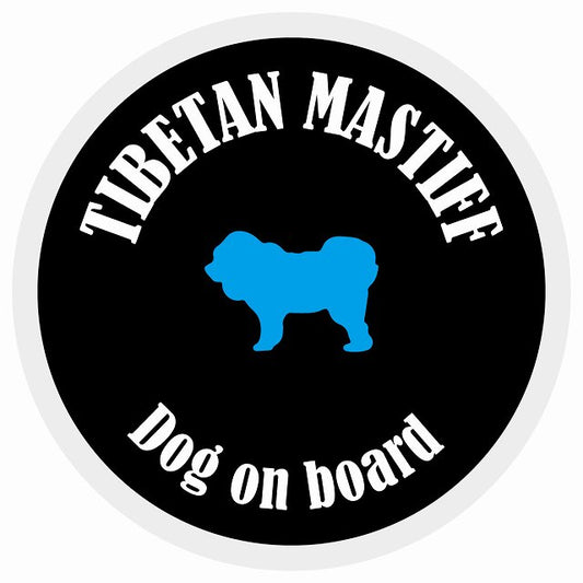 カラフル Dog on board 丸型 チベタンマスティフ ブラック&ホワイト 直径13cm シール カーステッカー