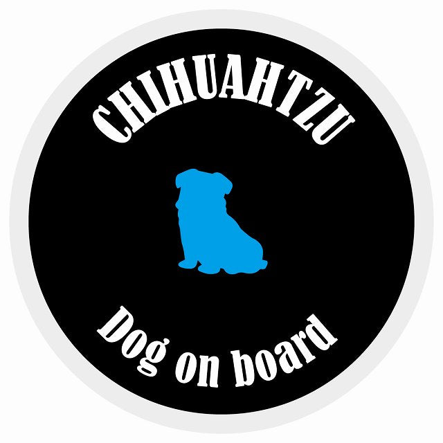 カラフル Dog on board 丸型 チワズー ブラック&ホワイト 直径13cm シール カーステッカー