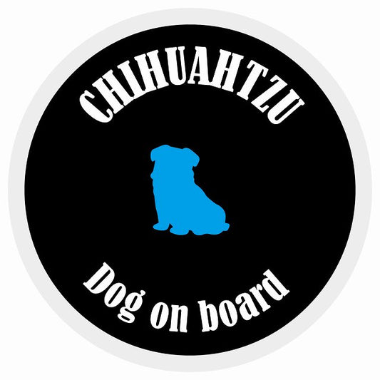 カラフル Dog on board 丸型 チワズー ブラック&ホワイト 直径13cm シール カーステッカー