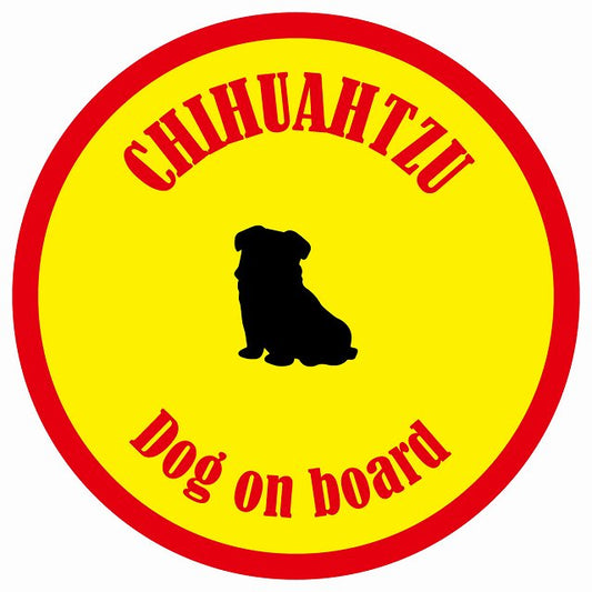 カラフル Dog on board 丸型 チワズー イエロー&レッド 直径13cm シール カーステッカー
