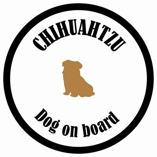 カラフル Dog on board 丸型 チワズー ホワイト&ブラック 直径13cm シール カーステッカー