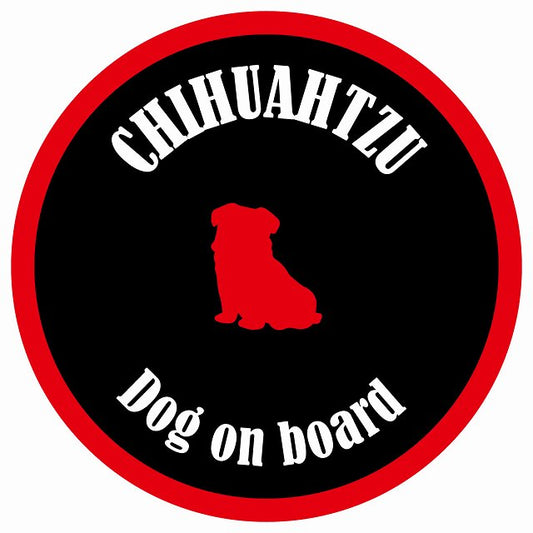 カラフル Dog on board 丸型 チワズー ブラック&レッド 直径13cm シール カーステッカー