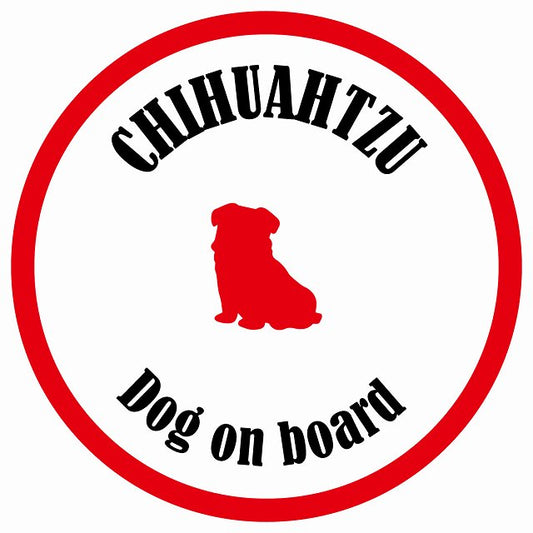 カラフル Dog on board 丸型 チワズー ホワイト&レッド 直径13cm シール カーステッカー