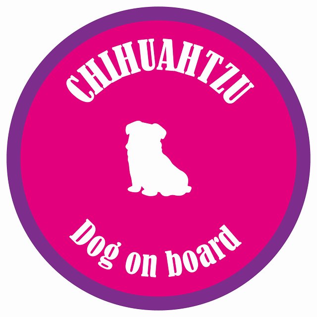 カラフル Dog on board 丸型 チワズー ピンク&パープル 直径13cm シール カーステッカー