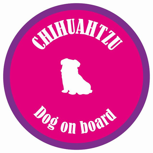 カラフル Dog on board 丸型 チワズー ピンク&パープル 直径13cm シール カーステッカー