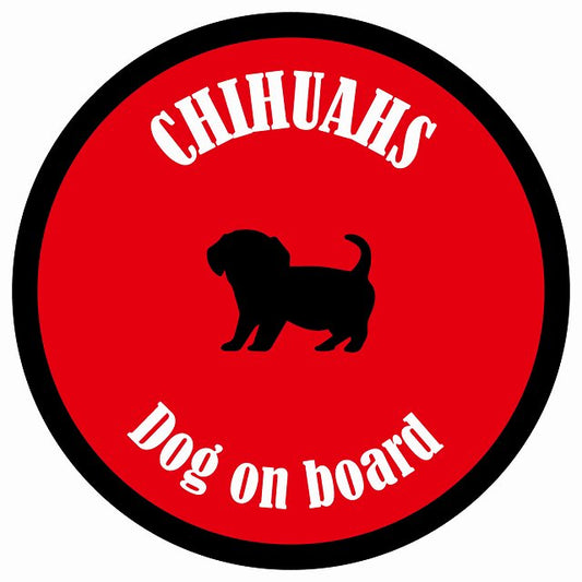 カラフル Dog on board 丸型 チワックス レッド＆ブラック 直径13cm シール カーステッカー