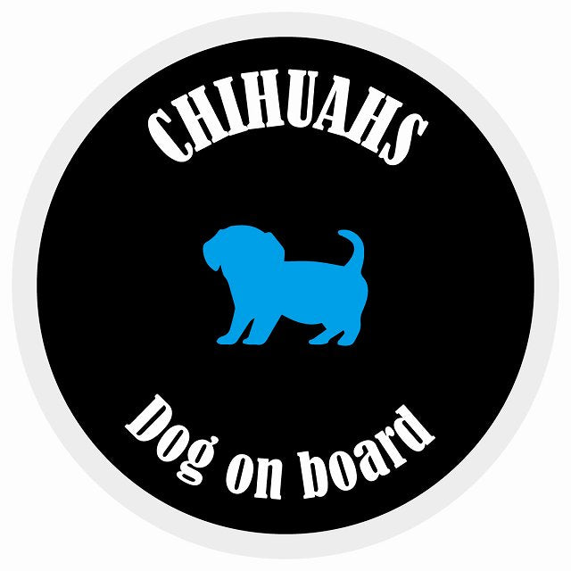 カラフル Dog on board 丸型 チワックス ブラック&ホワイト 直径13cm シール カーステッカー