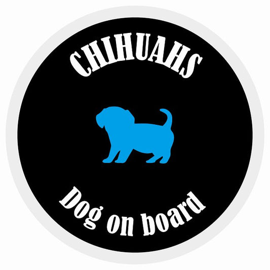 カラフル Dog on board 丸型 チワックス ブラック&ホワイト 直径13cm シール カーステッカー