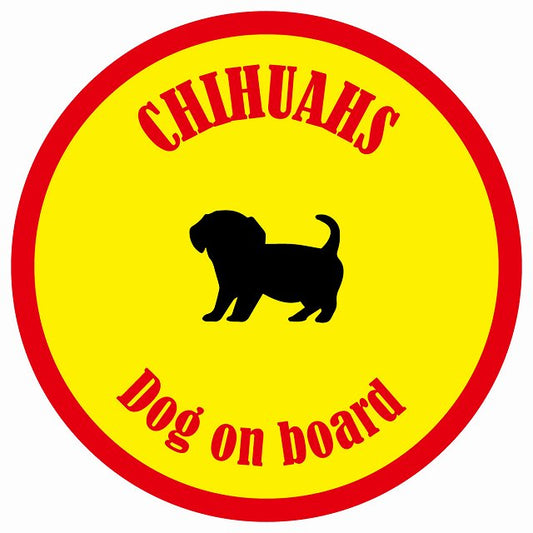 カラフル Dog on board 丸型 チワックス イエロー&レッド 直径13cm シール カーステッカー