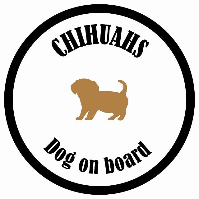 カラフル Dog on board 丸型 チワックス ホワイト&ブラック 直径13cm シール カーステッカー