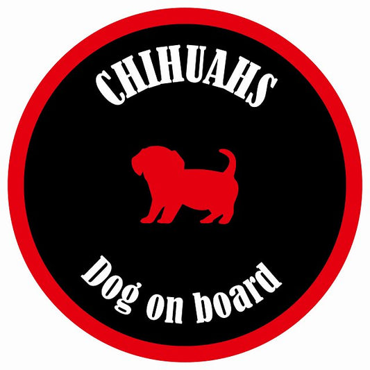 カラフル Dog on board 丸型 チワックス ブラック&レッド 直径13cm シール カーステッカー