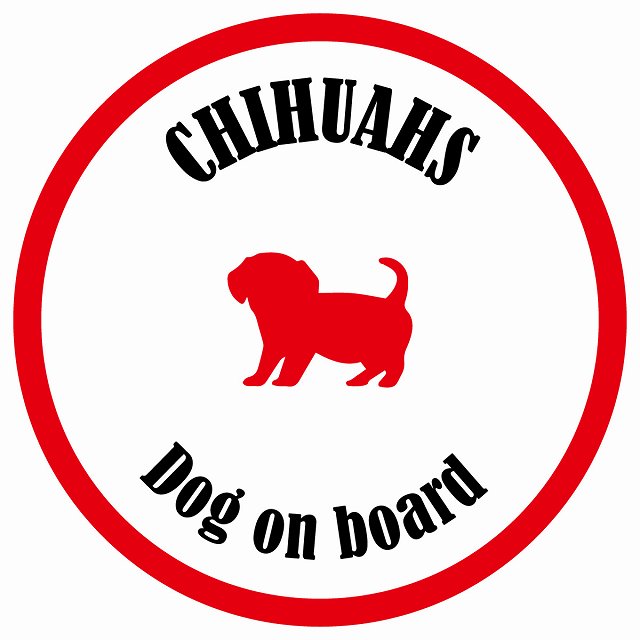 カラフル Dog on board 丸型 チワックス ホワイト&レッド 直径13cm シール カーステッカー