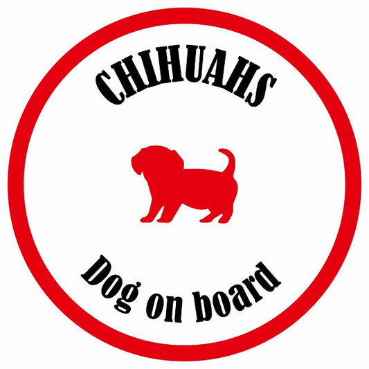 カラフル Dog on board 丸型 チワックス ホワイト&レッド 直径13cm シール カーステッカー
