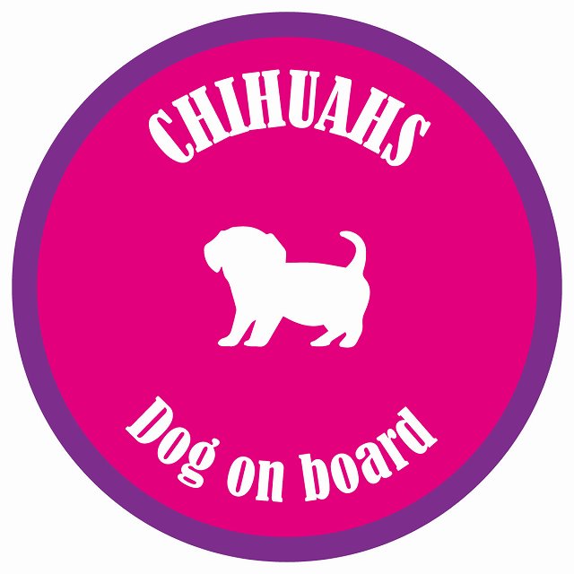 カラフル Dog on board 丸型 チワックス ピンク&パープル 直径13cm シール カーステッカー