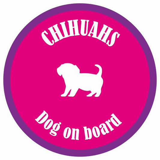 カラフル Dog on board 丸型 チワックス ピンク&パープル 直径13cm シール カーステッカー